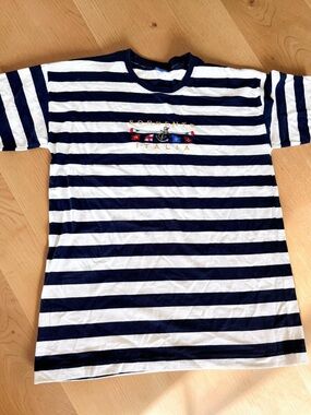 Italia Sorrento Striped T-Shirt Nautical Embroidered Top